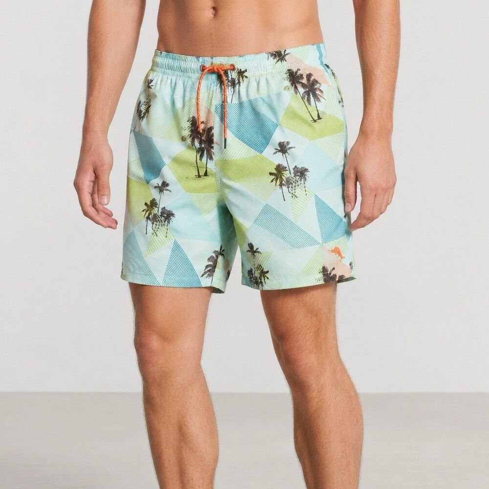 NWT Tommy Bahama Naples Patchwork Palm Swim Trunks Men S Lime Punch 5 Inseam